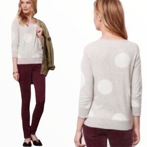 HWR (Anthropologie) Monogram Polka Dot Sweater With 3/4 Crop Sleeves Grey Small